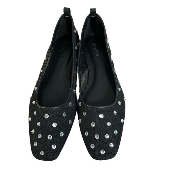 Open Edit Ballet Flats Black Mesh Sparkling Crystal Dazzle Rubber Sole Size 8 - Picture 3 of 8